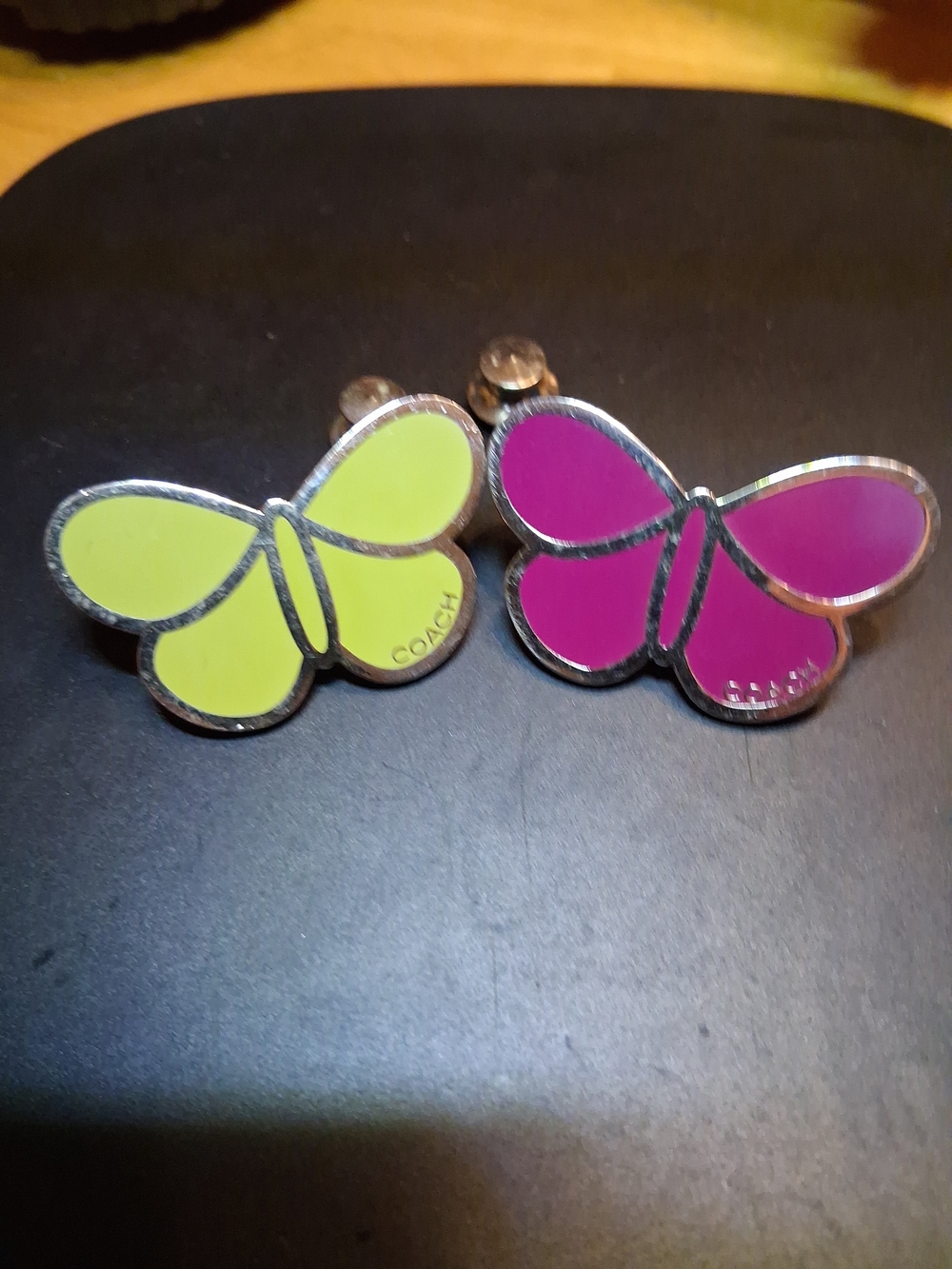 Coach 2 New York Designer Purple And Green Butterfly Lapel Pins